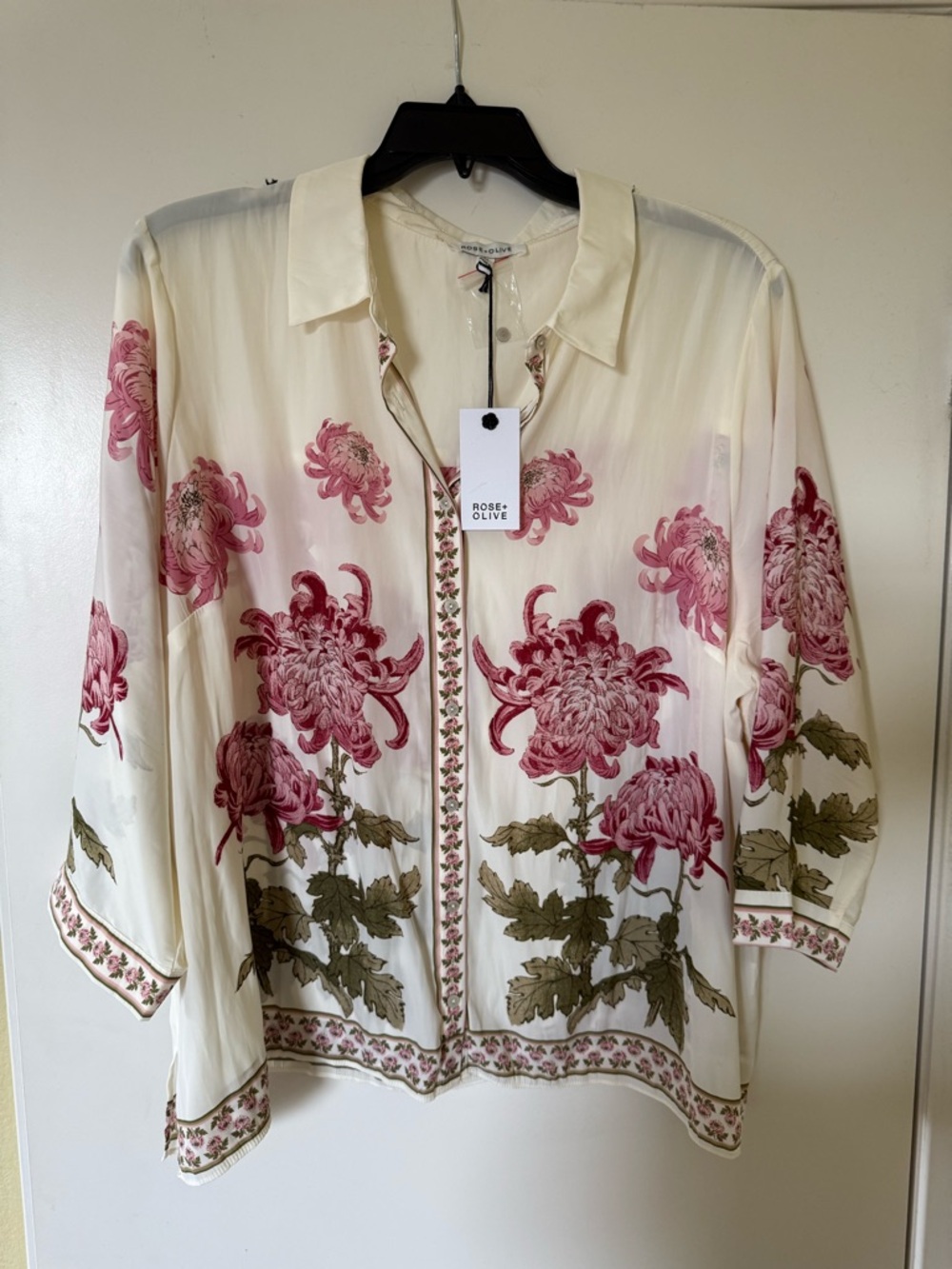 Rose & Olive Cream Button-Up Top